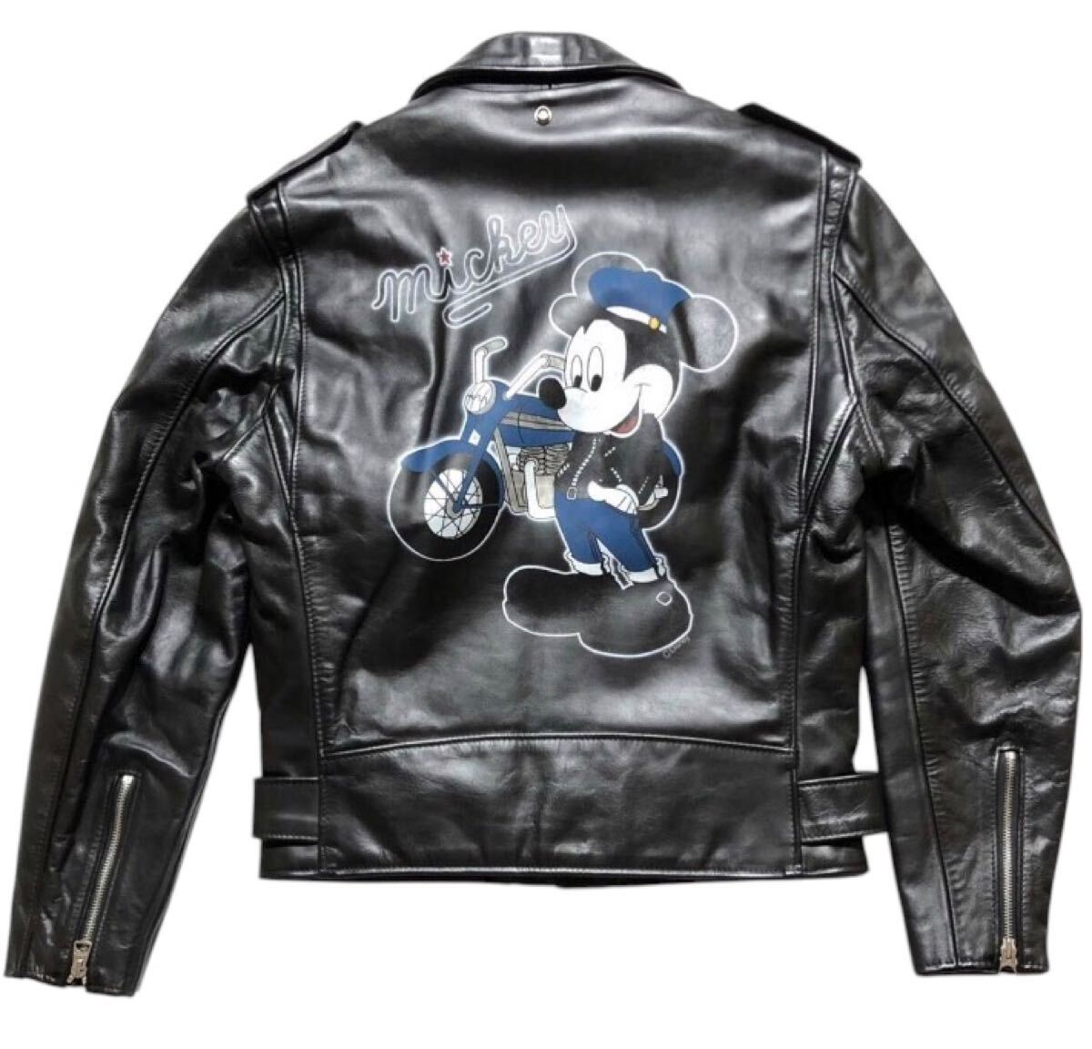■ Schott Arrow×Disney ショット×ディズニー ■ 613US 牛革 レザー ビッグ ミッキー プリント ワンスター ダブルライダース ジャケット拍卖