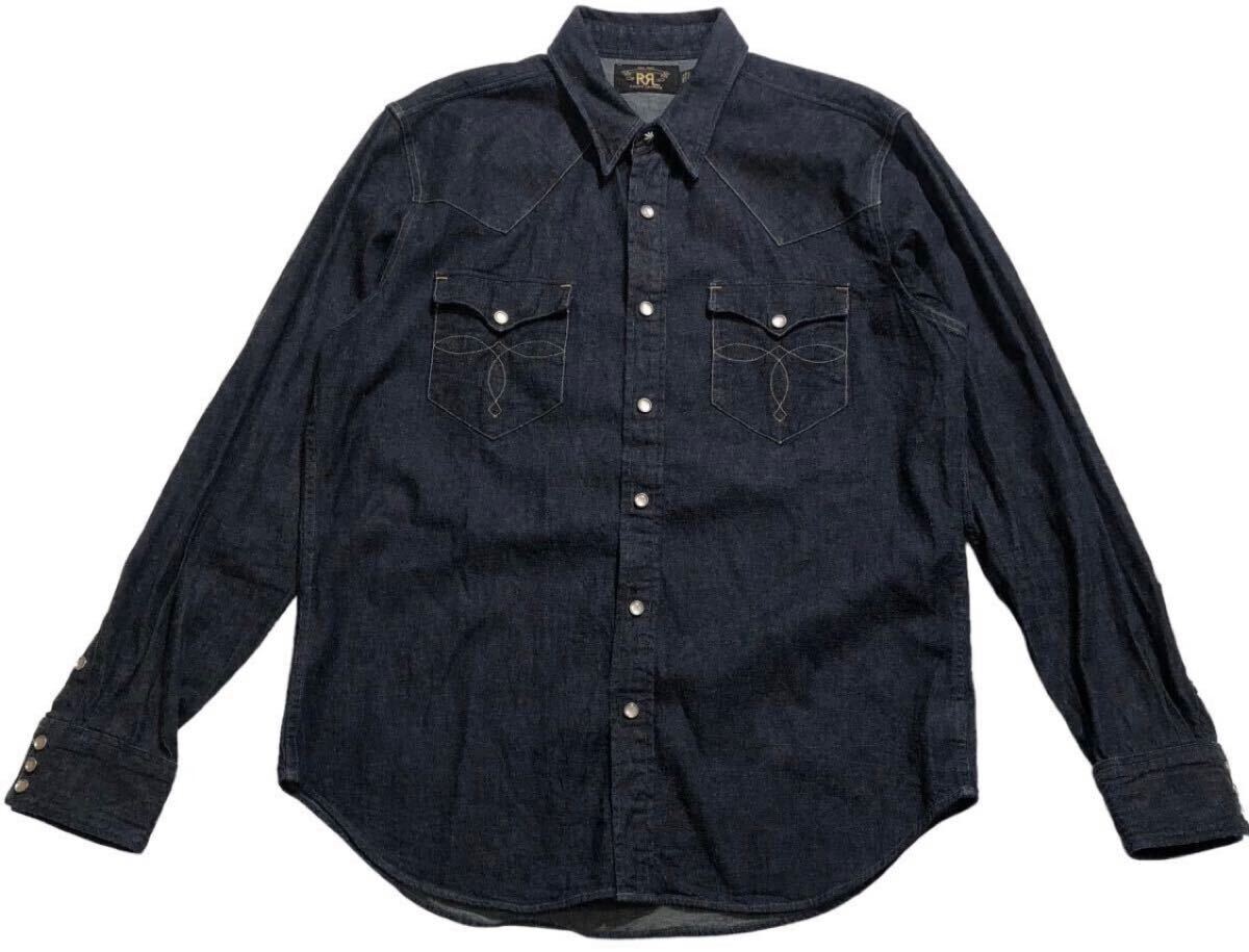 ● RRL RALPH LAUREN ダブルアールエル ラルフローレン ● 濃紺 コットン デニム ウエスタン シャツ インディゴブルー LG拍卖