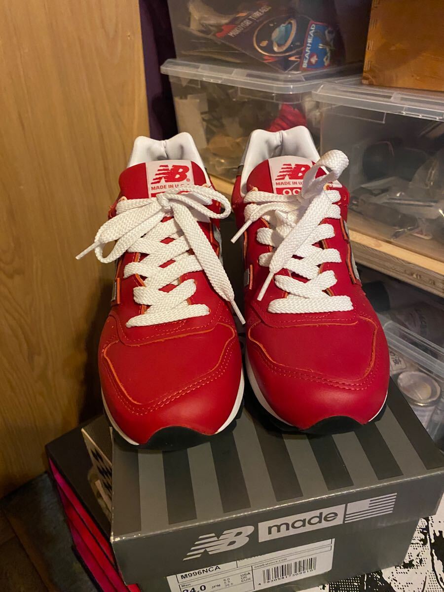 NEW BALANCE USA製 M996NCA 24cm US6 新品オリジナルカラー復刻レッド赤 オールレザーRED LEATHER米国製 拍卖
