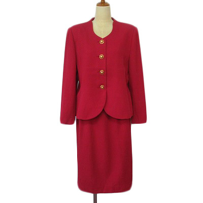 レリアン Leilian スーツ ノーカラージャケット スカート ウール 13+ 赤 レッド レディース拍卖