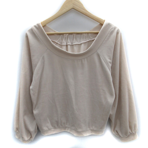 ヘザー Heather カットソー 長袖 オフショルダー ベロア F ベージュ /SM16 レディース拍卖