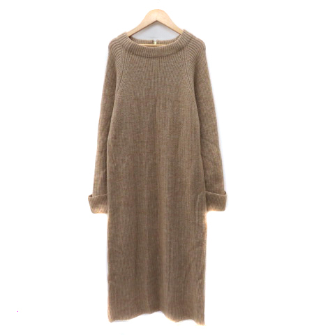 ナイスクラップ NICE CLAUP ナチュラルクチュール natural couture ニットワンピース ロング丈 長袖 F ベージュ /YK22 レディース拍卖