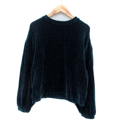 アズノウアズ as know as カットソー ラウンドネック 長袖 ベロア 青緑 ブルーグリーン /HO35 レディース拍卖