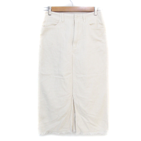 ローリーズファーム LOWRYS FARM コーデュロイスカート タイトスカート ロング丈 フリンジ スリット M オフホワイト /FF35 レディース拍卖