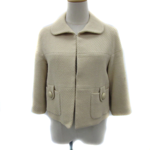 メルローズ MELROSE ステンカラージャケット ショート丈 八分袖 無地 3 ベージュ /YS8 レディース拍卖