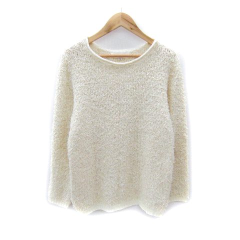 スーナウーナ Sunauna ニット カットソー 長袖 ラウンドネック 38 M オフホワイト /SY21 レディース拍卖