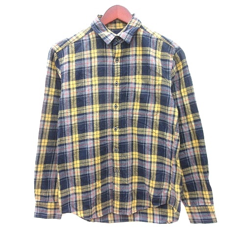 レイジブルー RAGEBLUE ネルシャツ チェック 長袖 S 紺 ネイビー 黄色 イエロー /MN メンズ拍卖