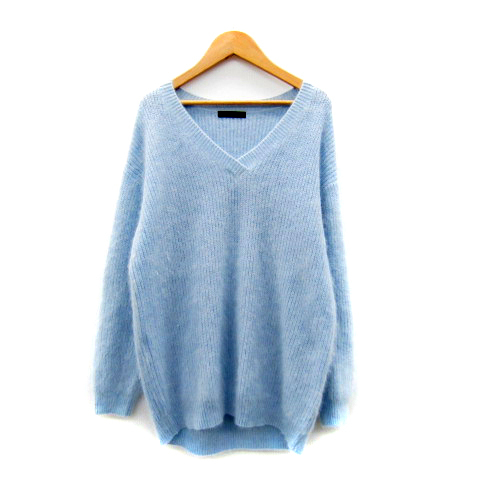 ミミ&ロジャー mimi&roger ニット セーター 長袖 Vネック 無地 オーバーサイズ アンゴラ混 F ライトブルー 水色 /SY24 レディース拍卖