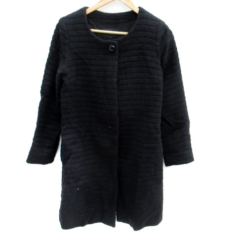 シップス SHIPS ノーカラーコート ロング丈 M 黒 ブラック /SM6 レディース拍卖