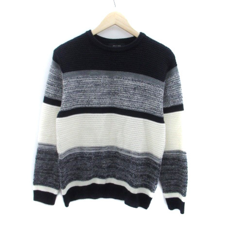 シップスジェットブルー SHIPS JET BLUE ニット セーター ラウンドネック 長袖 ボーダー柄 M 紺 ネイビー オフホワイト /HO47 メンズ拍卖