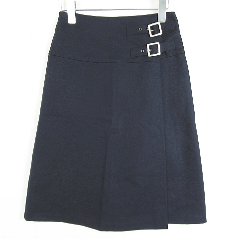 ユナイテッド・カラーズ・オブ・ベネトン UNITED COLORS OF BENETTON ラップ風 スカート 膝下丈 毛 38 ネイビー kz9929 レディース拍卖