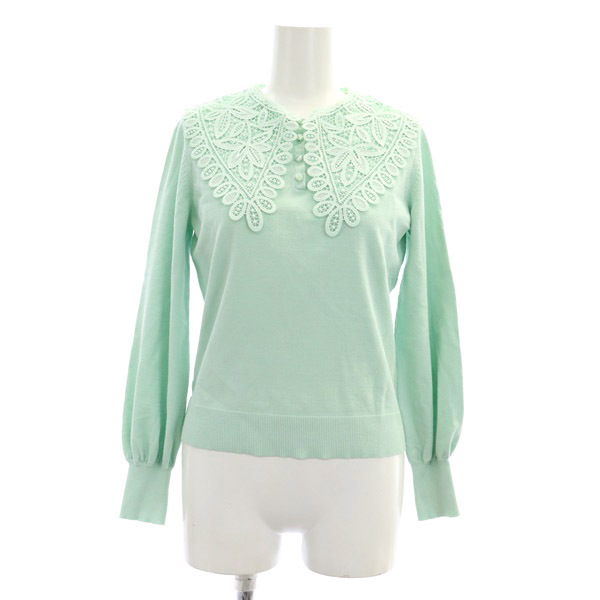 アナイ ANAYI 22SS ビッグレースカラーパフスリーブプルオーバー ニット カットソー 長袖 38 ミントグリーン /MY ■OS レディース拍卖