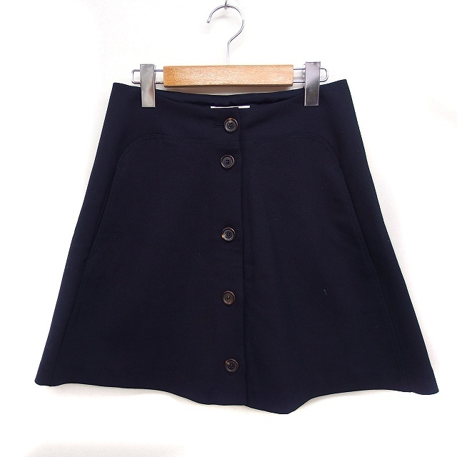 ポール&ジョー シスター PAUL&JOE SISTER ボタンダウン フレアスカート ミニ 無地 ウール混 36 ネイビー 紺 /FT3 レディース拍卖