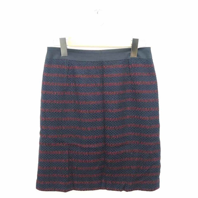 デミルクス ビームス Demi-Luxe BEAMS スカート タイト ボーダー ひざ丈 厚手 バックジップ 36 ネイビー レッド 紺 赤 /TT30拍卖