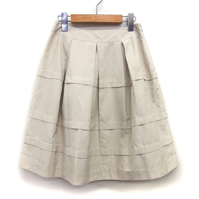 エムプルミエ M-Premier フレア スカート 膝丈 無地 シンプル ティアード タック 36 ベージュ /HT15 レディース拍卖