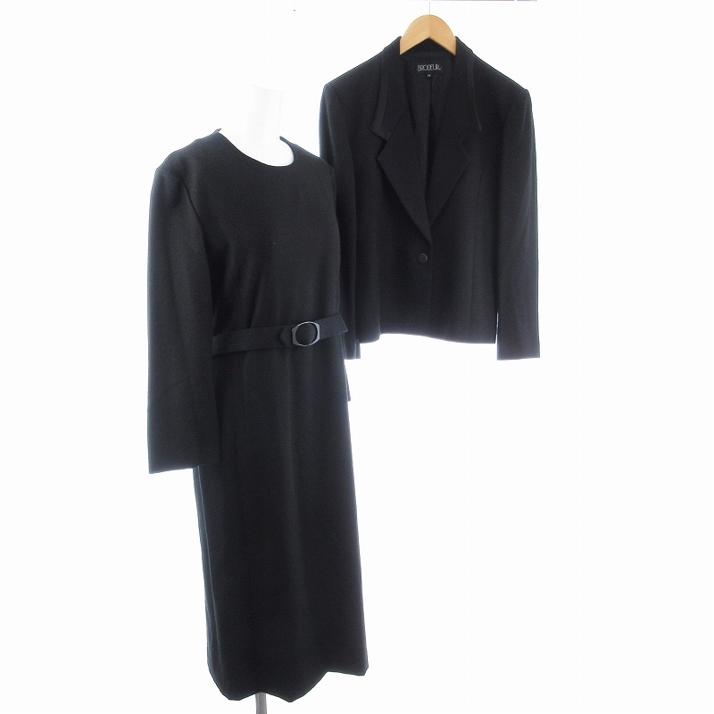 ブロドール BRODEUR アンサンブル セットアップ ジャケット ワンピース ロング 総裏 刺繍 ウール 11 M相当 黒 ブラック /MM レディース拍卖