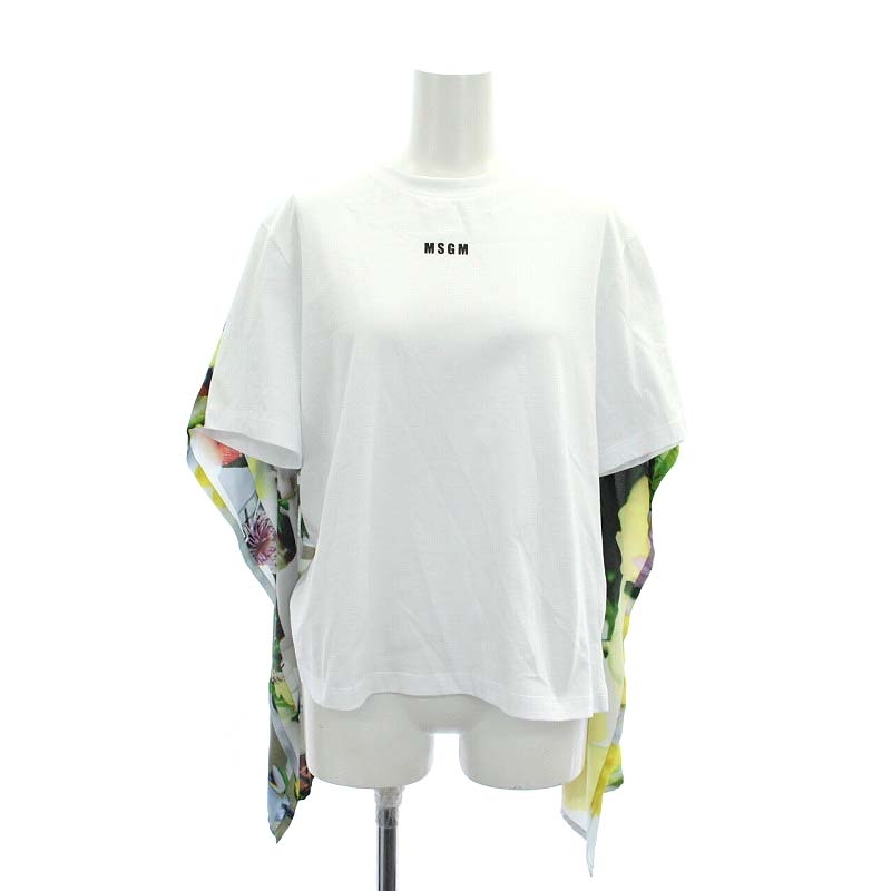 エムエスジーエム MSGM フラワー柄Tシャツ カットソー 半袖 ロゴ S 白 黒 マルチカラー /DO ■OS レディース拍卖