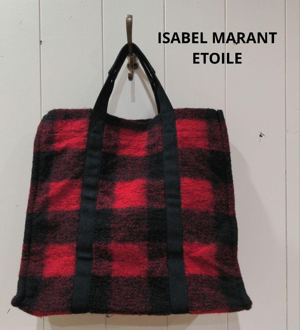 イザベルマラン エトワール チェック柄 ウール トートバッグ 赤 秋冬 カバン拍卖