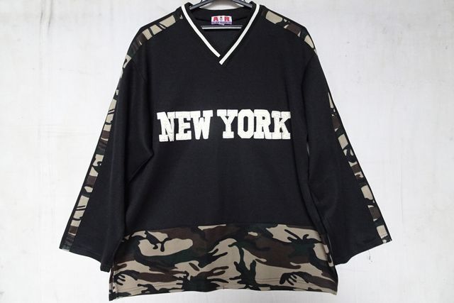 AIR GEAR/エアーギアー/長袖プルオーバー/Vネック/カモフラ柄切替/裾サイドスリット/ししゅうワッペン/黒/ブラック/フリーサイズ(11/5R)拍卖