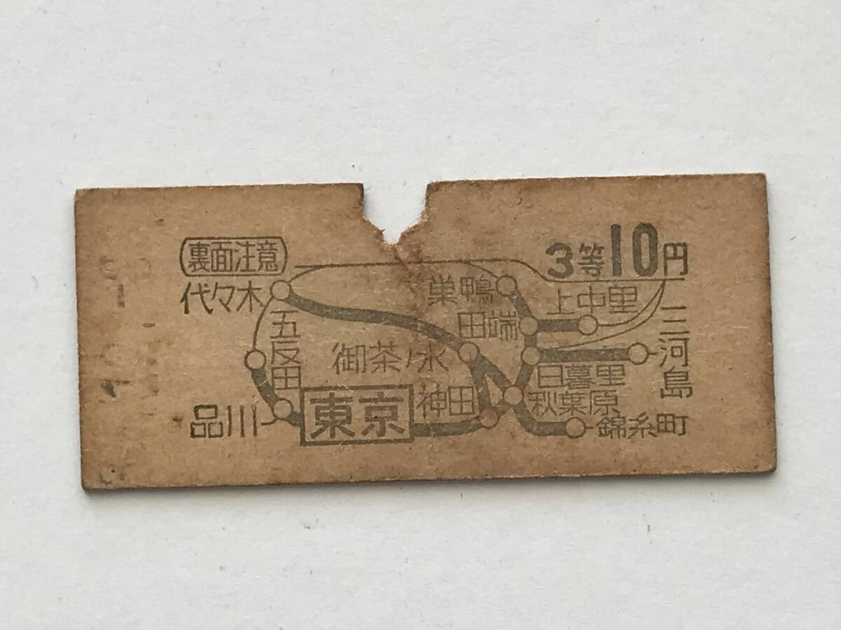 昔の切符 きっぷ 硬券 乗車券  東京駅発行 東京から 3等10円 サイズ:約2.5×約5.8㎝  HF5646    くるり岸田繁拍卖