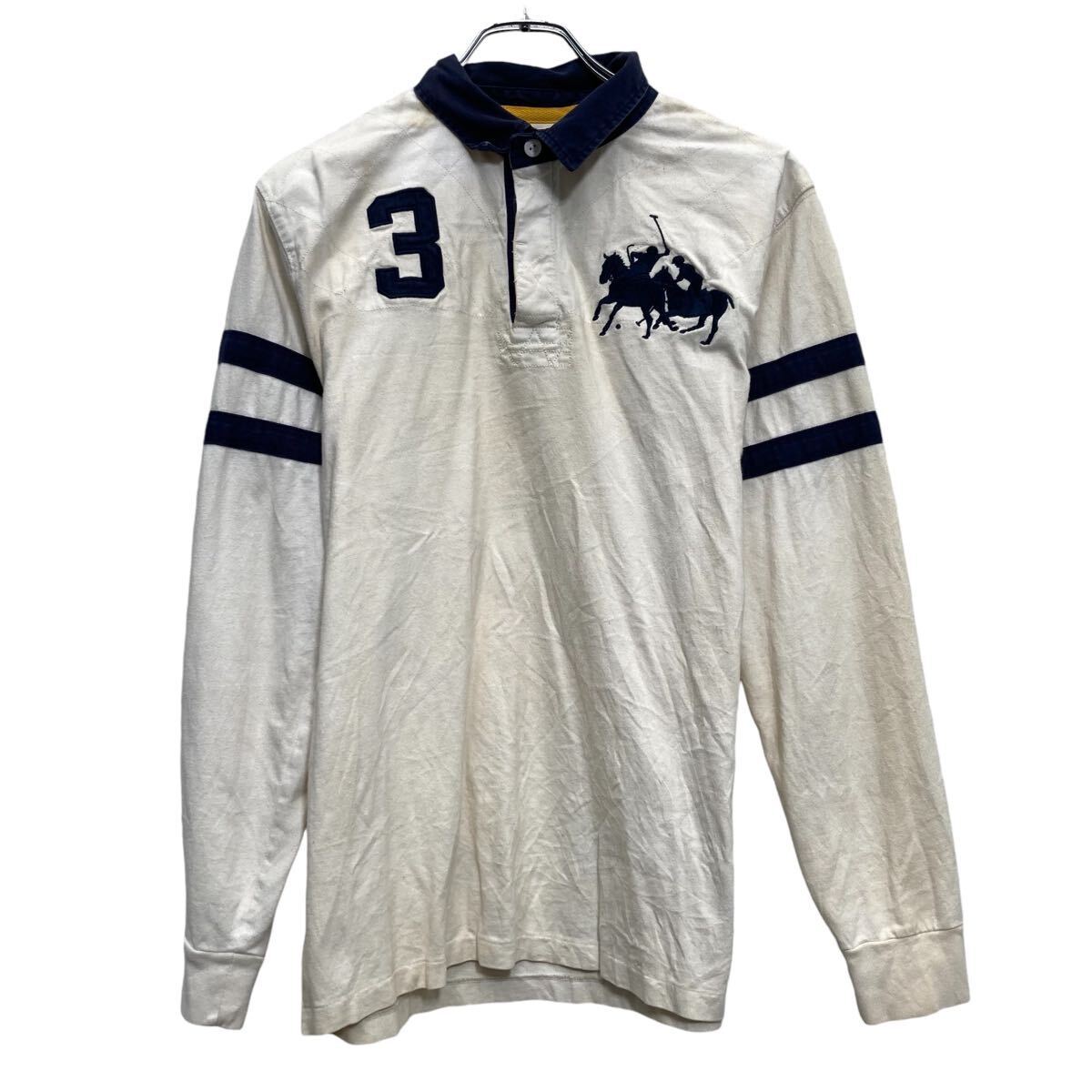Polo RALPH LAUREN 長袖 ポロシャツ XL キッズ ホワイト ネイビー ワッペン 古着卸 アメリカ仕入 a610-8090拍卖