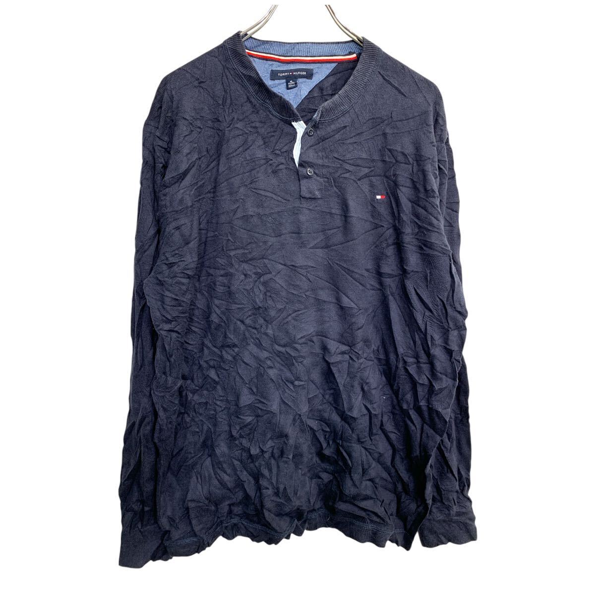 TOMMY HILFIGER ニットセーター XLサイズ トミーヒルフィガー ハーフボタン ネイビー 古着卸 アメリカ仕入 t2411-3557拍卖