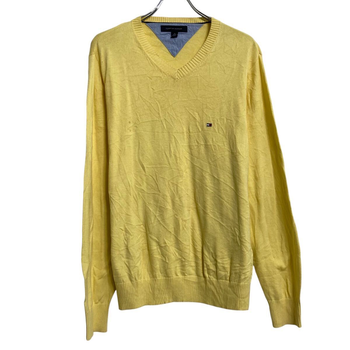 Tommy Hilfiger コットンニット セーター トミーフィルフィガー M イエロー Vネック 古着卸 アメリカ仕入 a611-7823拍卖