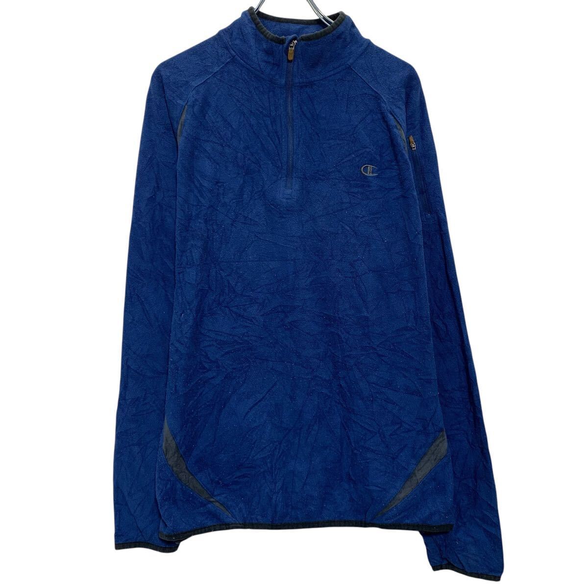 Champion フリースジャケット M ブルー チャンピオン ハーフジップ ラグラン ワンポイント アウトドア 古着卸 アメリカ仕入 a611-8426拍卖