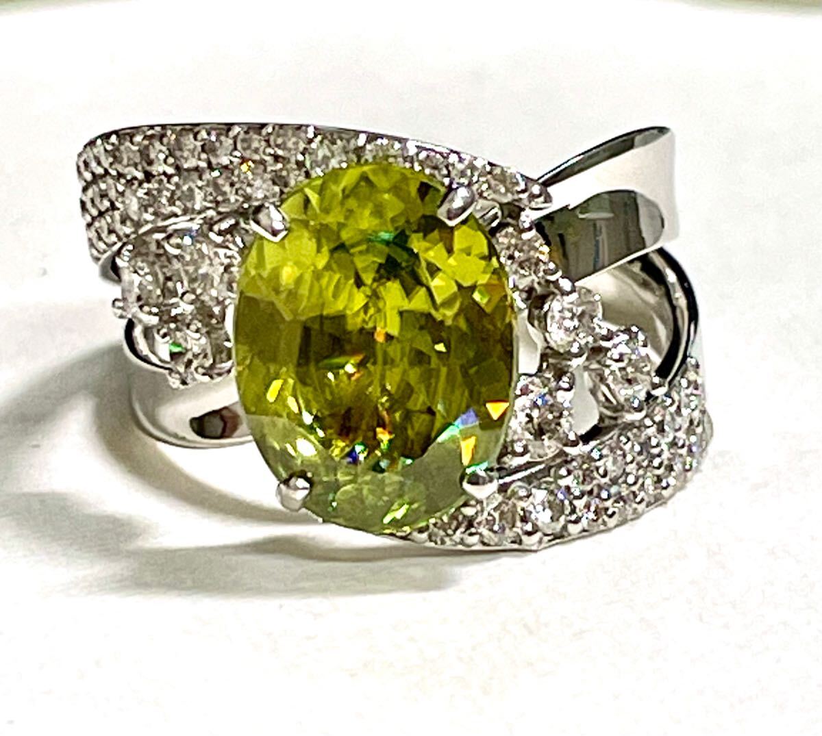 ☆Pt900 スフェーン3.49ct&ダイヤリング 13号☆拍卖