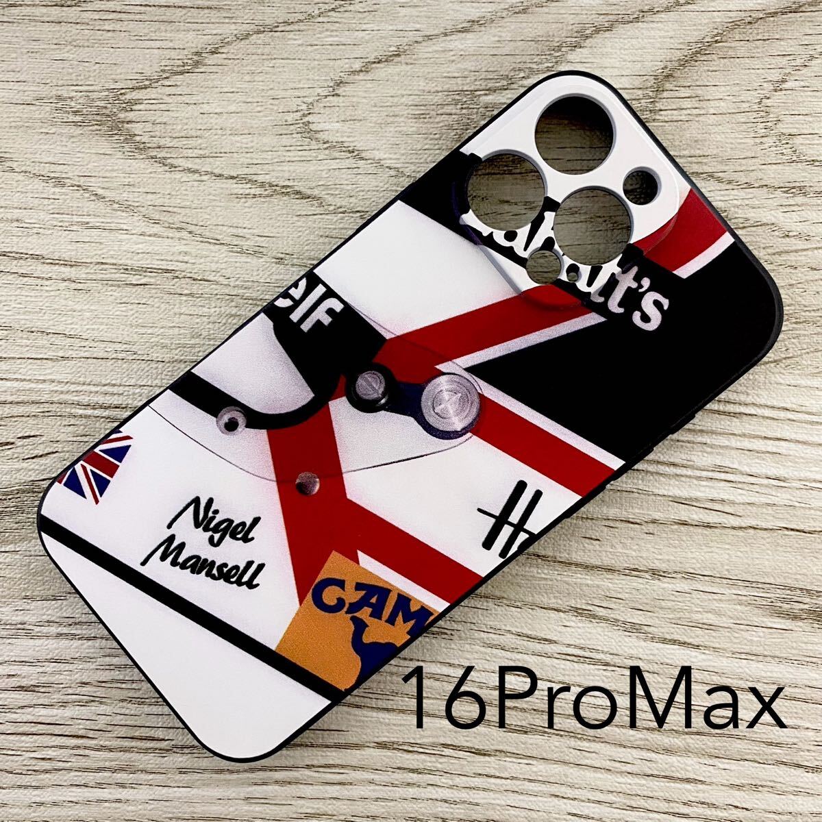 ナイジェル・マンセル ヘルメット デザイン iPhone 16 Pro Max ケース F1 ウィリアムズ ロータス マクラーレン フェラーリ スマホ拍卖