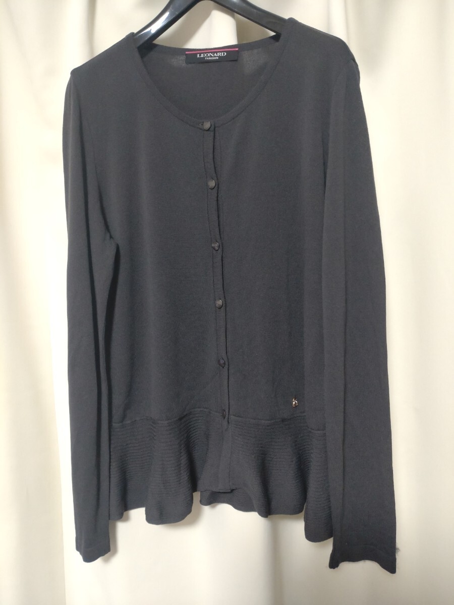 【試着のみ】 レオナール ペプラムカーディガン チャコールグレー ゆったり40拍卖