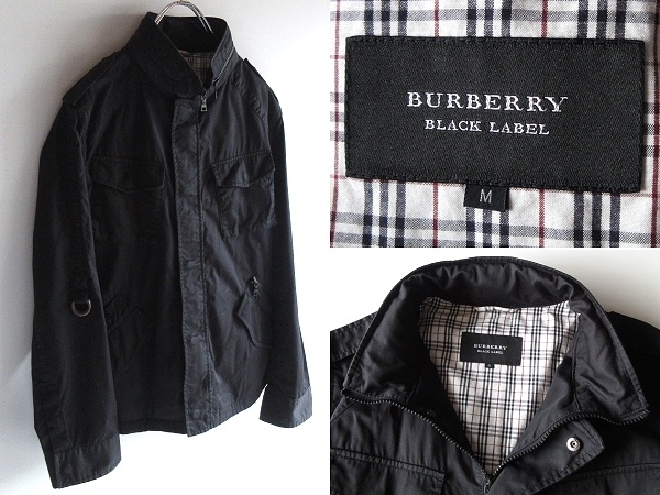 希少 BURBERRY BLACK LABEL バーバリーブラックレーベル 裏ノバチェック柄 高密度コットン M-65型 ミリタリージャケット M 黒 三陽商会正規拍卖