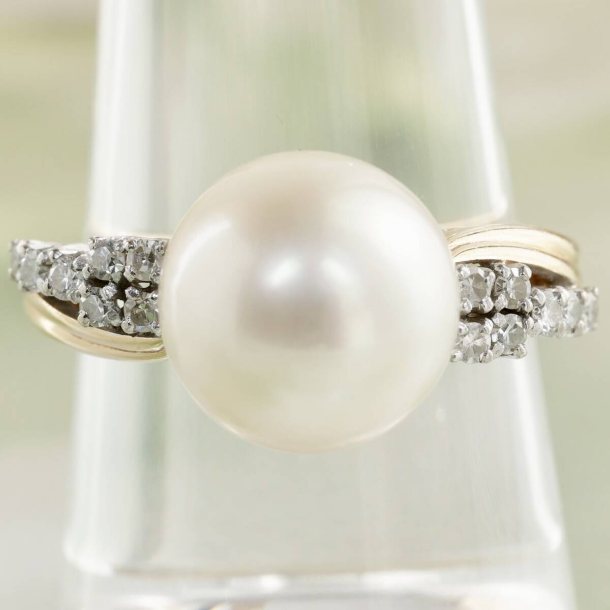 K14 WG 陽刻 ミキモト パール 10mm ダイヤモンド リング 真珠 御木本 MIKIMOTO拍卖