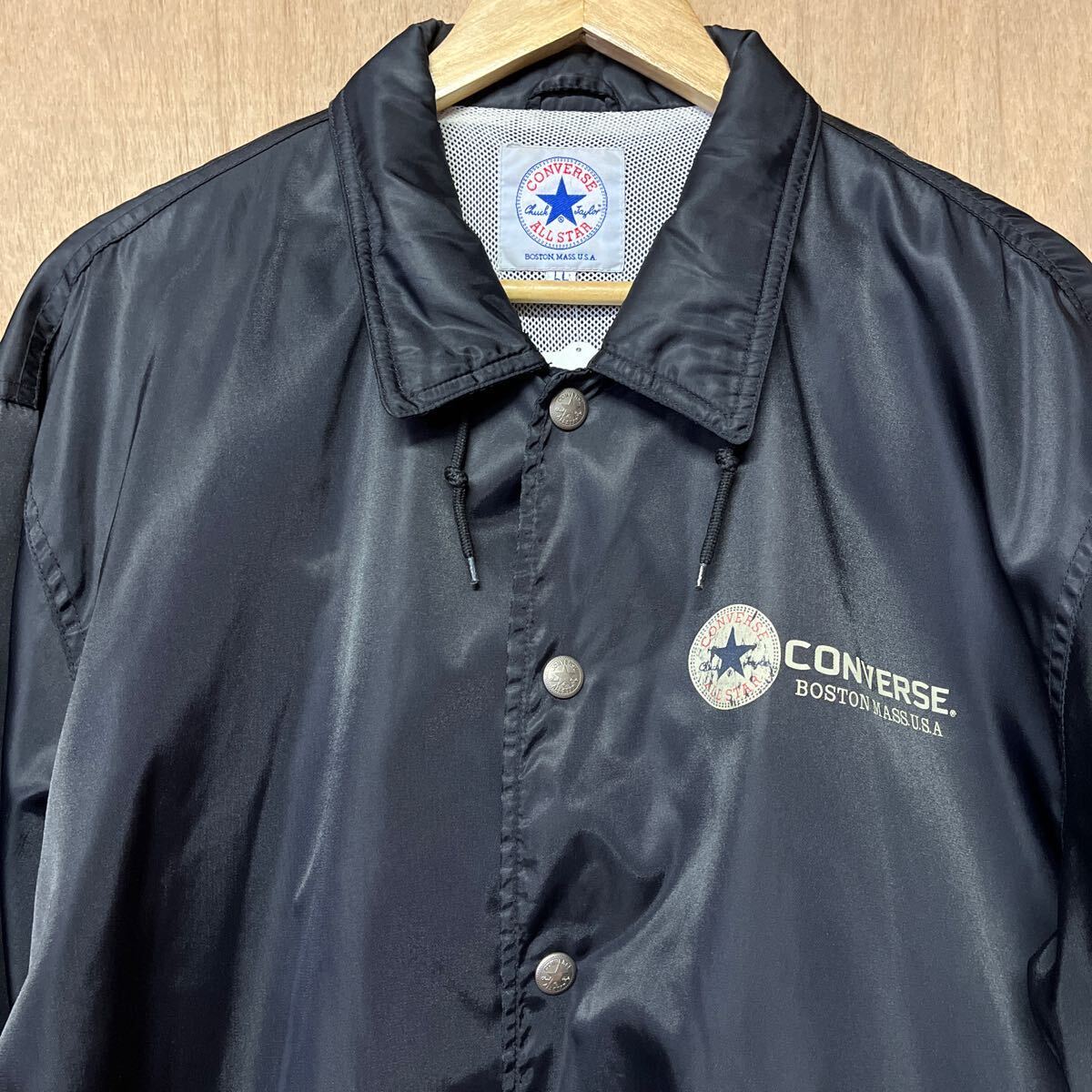 大きめLLサイズ コンバース コーチジャケット converse original 黒 ナイロン チャックテイラー デカロゴ ビンテージ拍卖