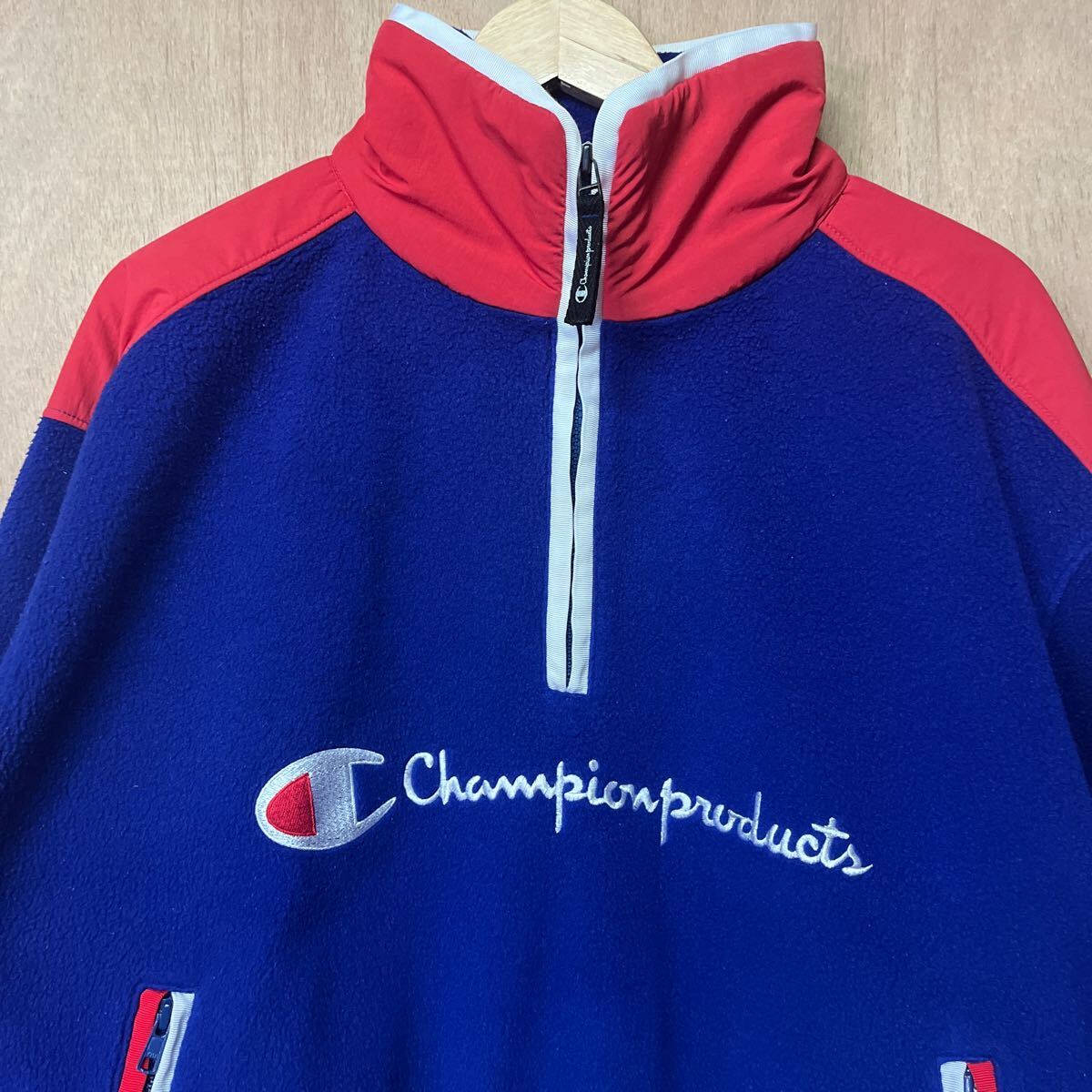 80~90s チャンピオン ハーフジップフリース 青タグ リブライン ビンテージ 古着 日本製 メンズL拍卖