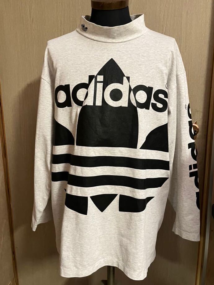 当時物80's アディダス 銀タグ ビッグロゴ モックネック スウェット adidas デサント 日本製 ビンテージ 古着 長袖 ロンT M-L拍卖