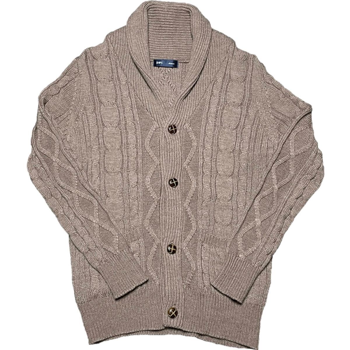 SHIPS ショールカラーケーブルニットカーディガン ブラウン Mサイズ シップス拍卖