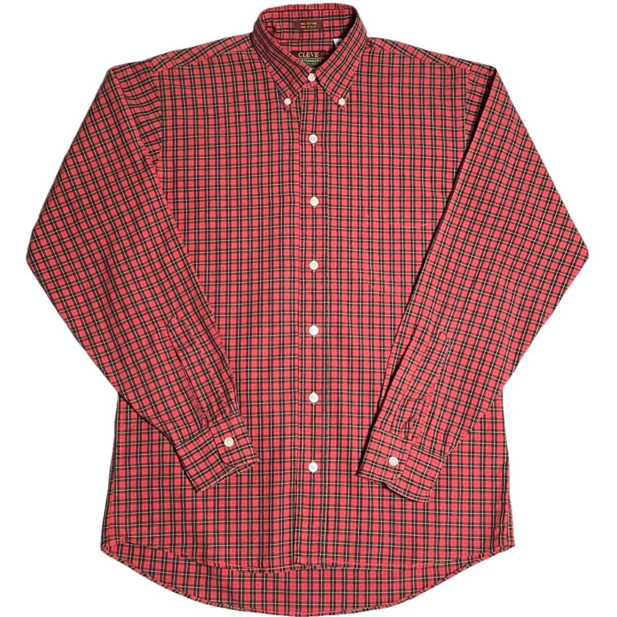 MADE IN USA製 CLEVE SHIRTMAKERS 長袖チェック柄ボタンダウンシャツ レッド Sサイズ クリーブシャツメーカー アメリカ製 米国製拍卖