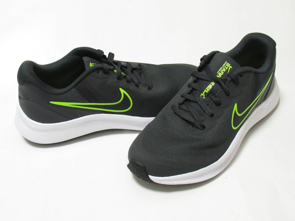 NIKE STAR RUNNER 3 GS ダークグレー 22.5cm ナイキ スターランナー キッズ レディース 運動靴 灰 黄緑 DA2776-004拍卖