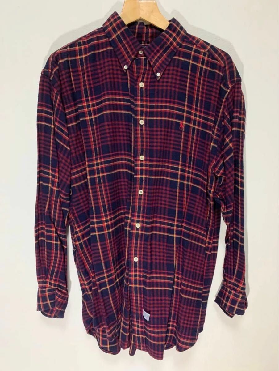 ラルフローレン ネルシャツ Lサイズ USED品 古着 ボタンダウン 長袖シャツ チェック柄 Ralph Lauren 拍卖