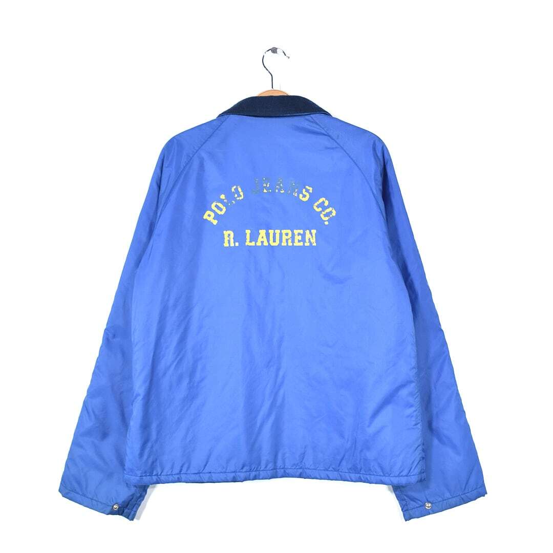 【送料無料】ポロジーンズ ラルフローレン ナイロンジャケット バックプリント 内フリース ブルー POLO JEANS RALPH LAUREN L 古着 @DZ0596拍卖