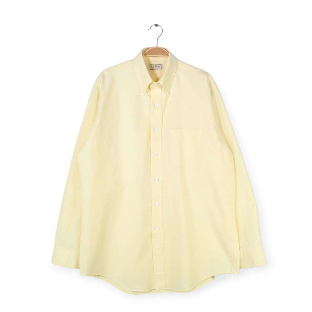 【送料無料】80s L.L.BEAN USA製 ヴィンテージオックスフォードシャツ イエロー ボタンダウンシャツ 長袖 エルエルビーン メンズL @CA1409拍卖