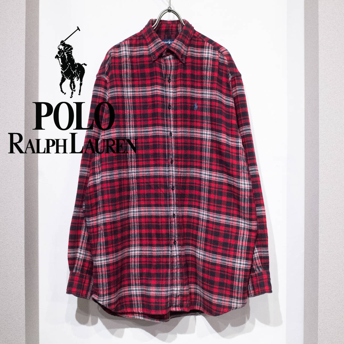 XL / 90s POLO RALPH LAUREN ポロ ラルフローレン フランネル BD シャツ 厚手 赤 チェック柄 小襟 アメカジ 古着 アウトドア メンズ 拍卖