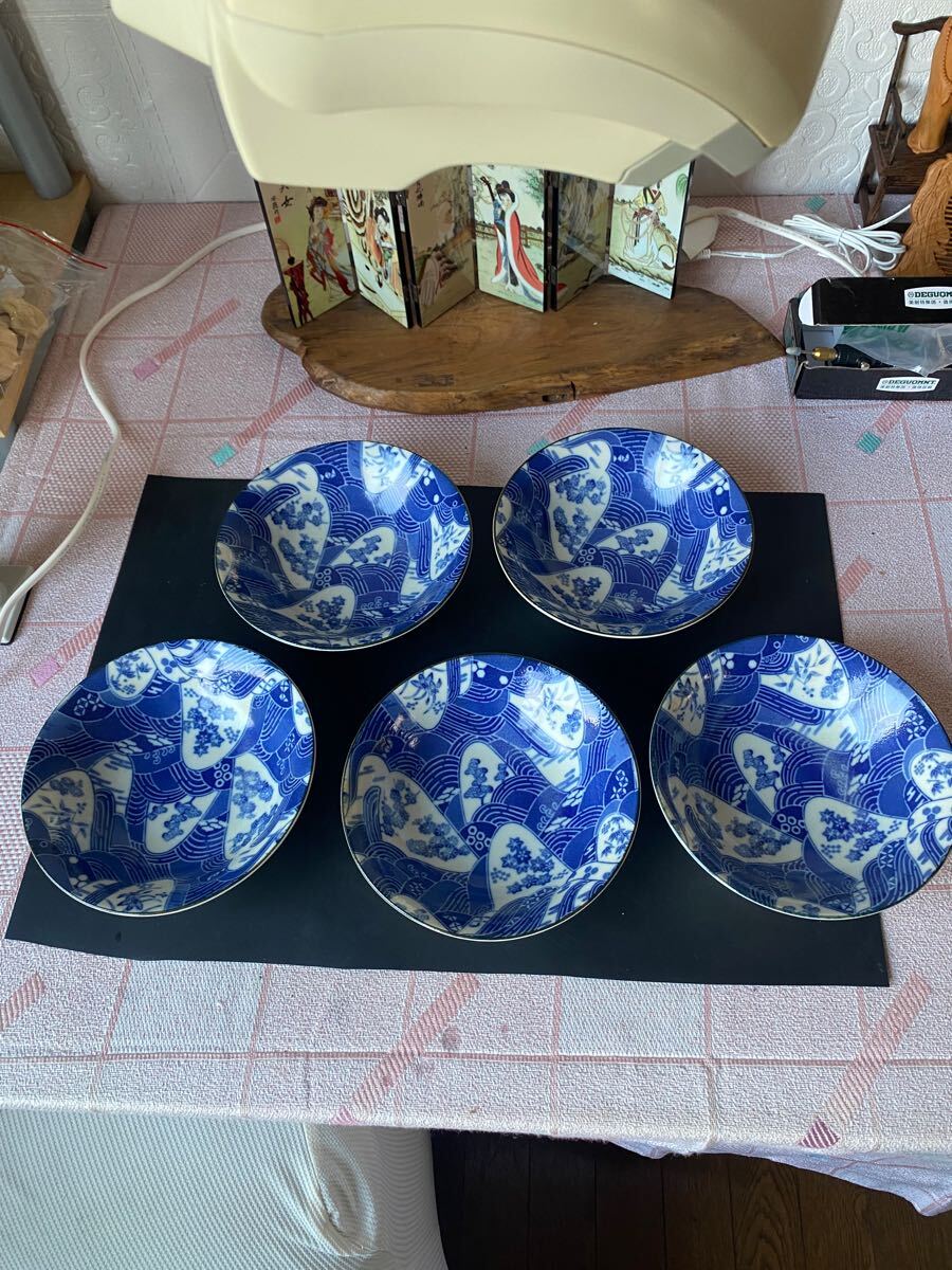 中皿 和食器 染付 食器 5客 保管品 在銘拍卖