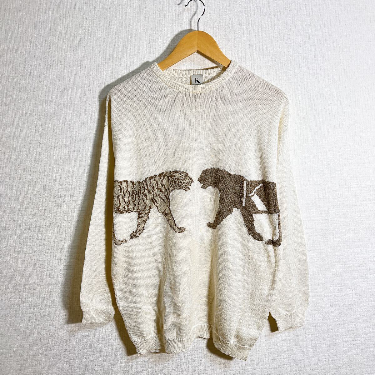 f1113FF K OF KRIZIA ケーオブクリツィア サイズ40(L位) 長袖 ニット セーター プルオーバー トップス ホワイト レディース アニマル拍卖