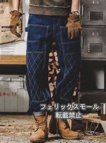 ★骨太ワークウェア★ レトロインディゴ ダブルニー ワーク アメカジ デニム パンツ サイズM?5XL ヴィンテージ 新品 大きいサイズ★拍卖