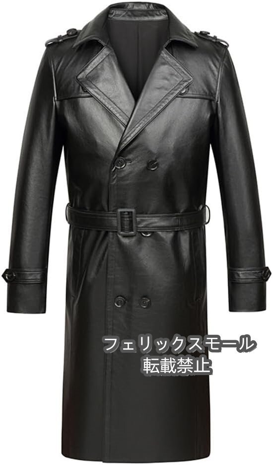トレンチコート メンズ レザーコート 牛革 本革 革コート リアルレザー レザージャケット 柔らかい ダブルブレスト ロングコート 秋冬拍卖
