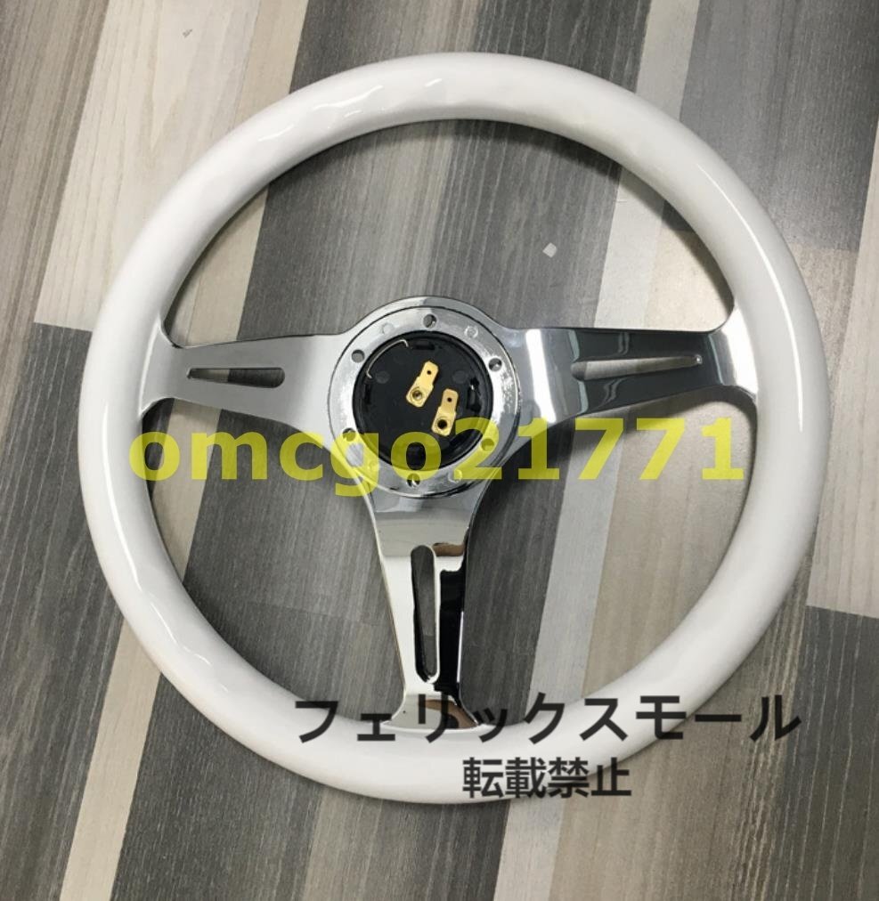 新品 品質保証 ウッドステアリング レーシングステアリングホイール 14インチ350mm レトロ クロームホワイト 木製ハンドル ウッドカラー 1p拍卖