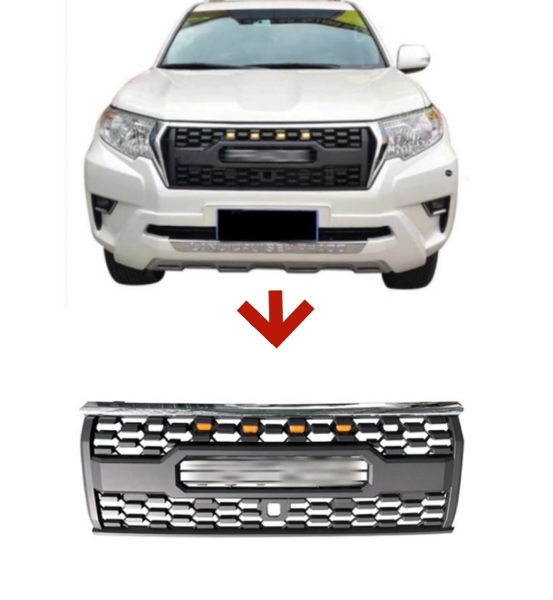 トヨタ ランドクルーザープラド 150系 後期 2017年- LED付き フロントグリル グリル フロントガーニッシュ 外装 TOYOTAロゴ付き拍卖