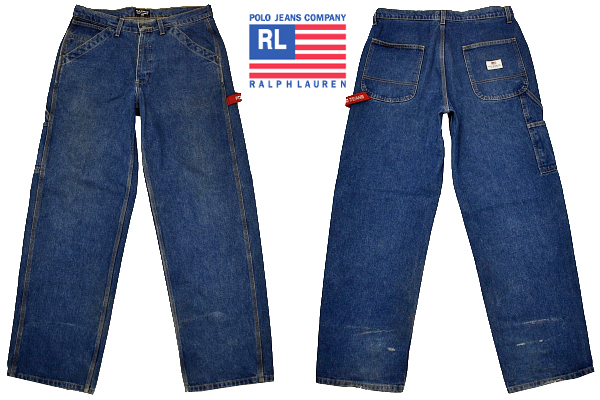K-4674★POLO JEANS CO. RALPH LAUREN ポロジーンズ ラルフローレン★メキシコ製 濃紺デニム ゆったりワイド ワーク ペインター パンツ W31拍卖